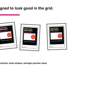 May include: Three framed prints with a black border, each featuring the text "MILESTONE BIRTHDAY" above a white rectangle and a red circle. The prints are displayed against a white background.