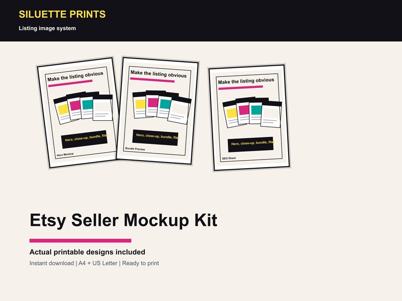 Etsy Seller Mockup Kit, Digital Product Listing Image System, SEO Worksheet, Pinterest Prompt Pack imagen 1