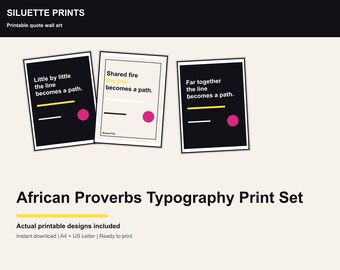 アフリカのことわざタイポグラフィプリントセット、印刷可能な引用句ウォールアート、アフロミニマリストデジタルダウンロード
