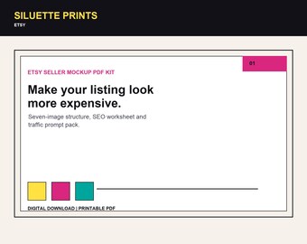 Kit PDF de maquette de fiche produit Etsy, système d'image numérique de produit, cadres d'image de produit, feuille de calcul SEO