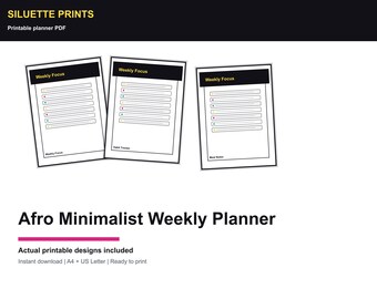 Afro Minimalist Weekly Planner Printable, African Inspired Planner PDF, Habit Tracker A4 US Letter