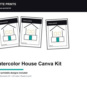 Watercolor House Portrait Kit, Outline Wall Art Guide, New Home Gift (Digital Download) image 1