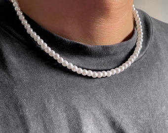 Herren Perlenkette | 6mm / 8mm Perlenkette | Perlenhalskette | Minimalistische Halskette | Geschenk für ihn | Geschenk für Freund