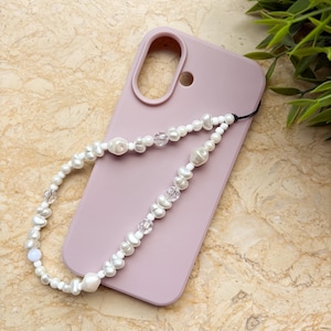 Cell phone chain pearls | Cell phone chain white | Pearl cell phone charm | Cell phone charm | Cell phone chain | Gemstone cell phone strap | Cell phone chain freshwater pearls