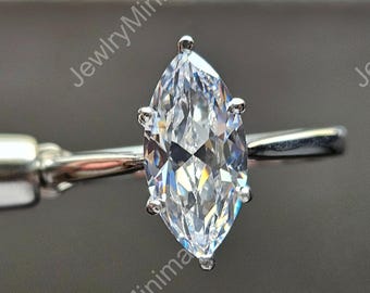 14K White Gold Marquise Lab Grown Diamond Engagement Ring