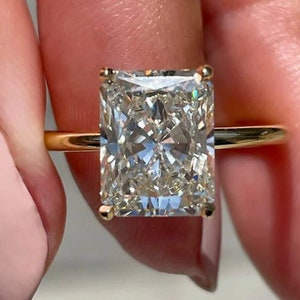 3.5 CT Radiant Cut Moissanite Engagement Ring, Classic Wedding Ring, Radiant Cut Hidden Halo Ring, Handmade Ring For Women, Anniversary Gift