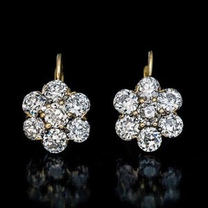 Round Moissanite Earring, Vintage Cluster Earring, Floral Moissanite Earring, Dangle & Drop Earrings, Lever Back Earring