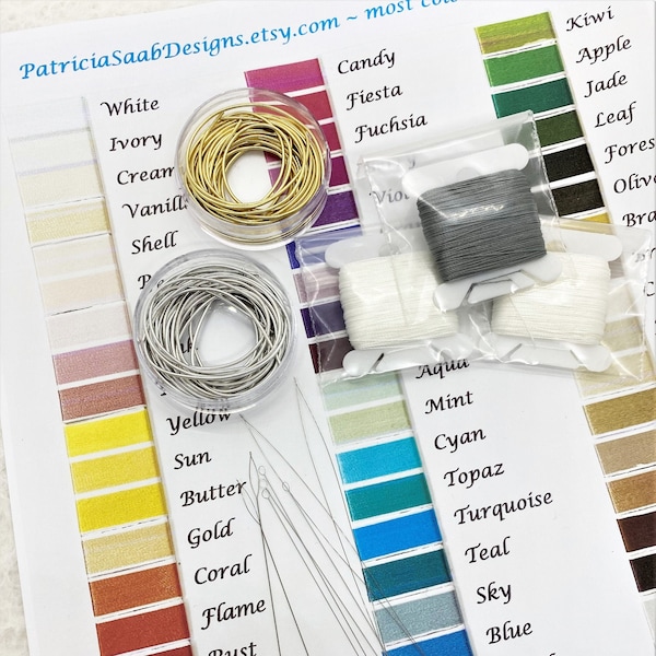 Pearl Knotting Starter Kit, Serafil Stringing Thread, Needles, French Wire, Custom Beading Kit, Repair, Learn to Knot, White Ivory Gray