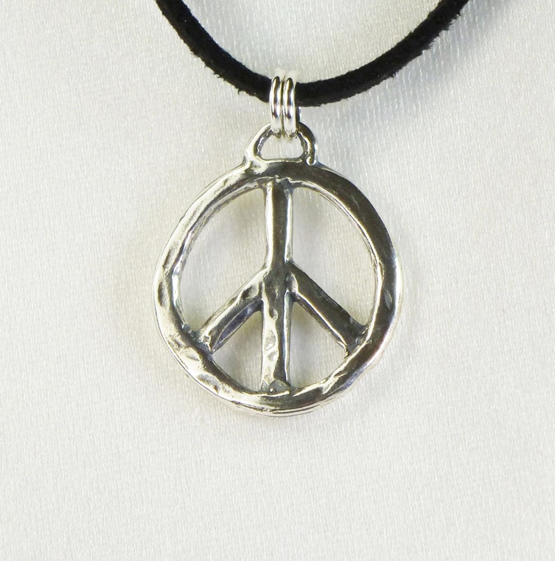 Peace Sign Pendant Necklace 925 Sterling Silver Hand Cast in Etsy