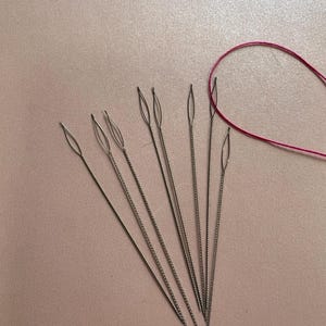 8 Open Eye 0.50mm HEAVY Beading Needles Flexible Twisted Steel, Collapsible Loop For Pearl Knotting, Stringing Beads & Gemstones