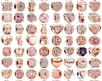 Rose Gold Charm Beads, Flower, Paw, Heart Clip Charms, Pandora Bracelet Jewelry