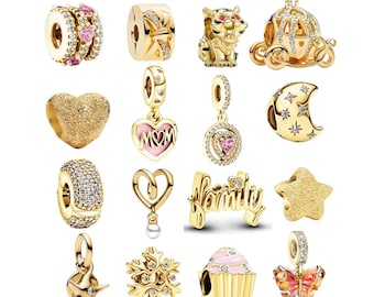 Vergoldete Zirkonia Charm Beads, Herz Tier Symbol Charms, passt Pandora Armband, DIY Schmuck Geschenk für Sie