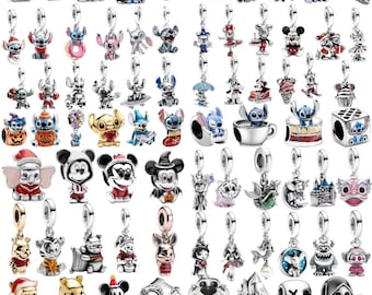Colgantes con dijes de personajes de dibujos animados, coloridas cuentas de dijes europeas, compatibles con pulseras Pandora, regalo para ella.