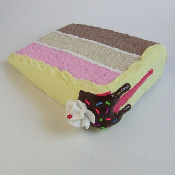 Banana Split Cake Mail Card, a slice of fake postcard cake.