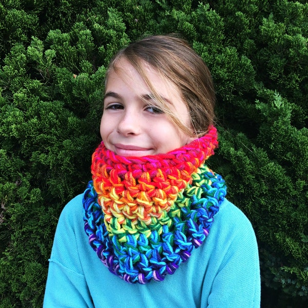 KIDS Rainbow Cowl Scarf!  Super Chunky Bright Colorful Extra Thick. One of a kind.