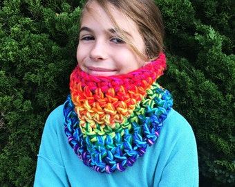KIDS Rainbow Cowl Scarf!  Super Chunky Bright Colorful Extra Thick. One of a kind.