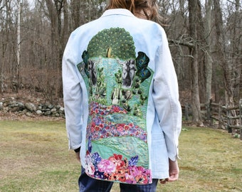 Peacock Paradise. Appliqué and Hand Embroidered and Painted Art Jacket