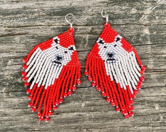 Snow Bear. Red Beaded Earrings. Free Shipping. Sterling Silver Hooks