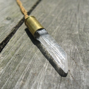 Quartz Crystal and Bullet Shell on Vintage Brass Chain image 2