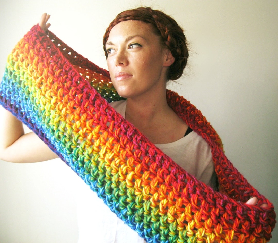 Rainbow Scarf. Bright & Colorful Chunky Infinity Cowl Circle Scarf ...