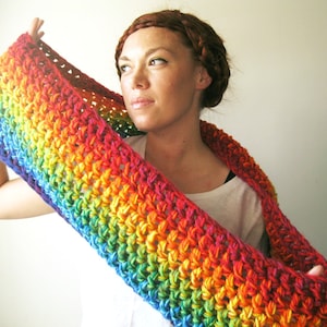Rainbow Scarf. Bright & Colorful Chunky Infinity Cowl Circle Scarf. Ready to Ship