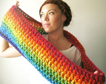 Rainbow Scarf. Bright & Colorful Chunky Infinity Cowl Circle Scarf. Ready to Ship