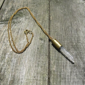 Quartz Crystal and Bullet Shell on Vintage Brass Chain image 3