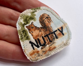 Hey Squirrel Friend. Nutty. Handmade Sustainable. Vintage Cotton Fabric Patch. Woodland Creature. One of a kind.