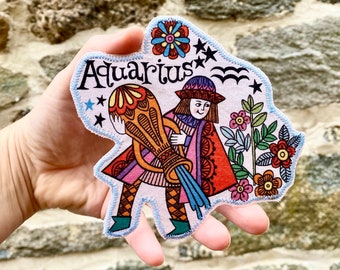 Aquarius   - Astrology - Zodiac - Iron On Appliqué Patch - Birthday Gift - Stocking Stuffer