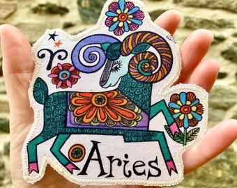 Aries   - Astrology - Zodiac - Iron On Appliqué Patch - Birthday Gift - Stocking Stuffer