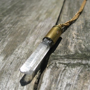 Quartz Crystal and Bullet Shell on Vintage Brass Chain image 4