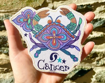 Cancer   - Astrology - Zodiac - Iron On Appliqué Patch - Birthday Gift - Stocking Stuffer