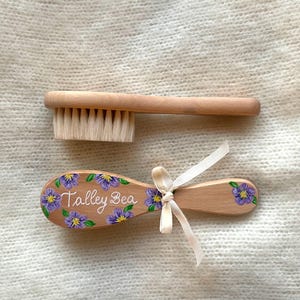 Personalised Hand-Painted Baby Hair Brush | Unique & Custom Baby Gift | Newborn Keepsake | Violets | Natural Soft Brush | Birth Flower