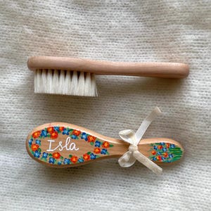 Personalised Hand-Painted Baby Hair Brush | Unique & Custom Baby Gift | Newborn Keepsake | Spring Bouquet | Natural Soft Brush