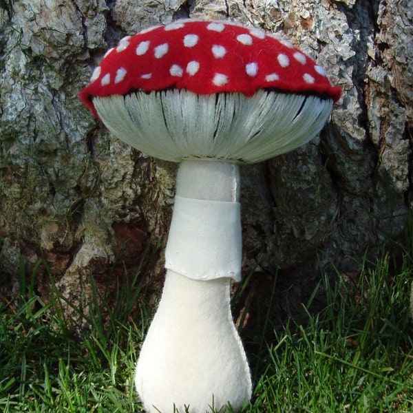 Playful Agaric Daddy Mushroom ...Hand Embroidered Felt Plush Sculpture - Limited Edition...