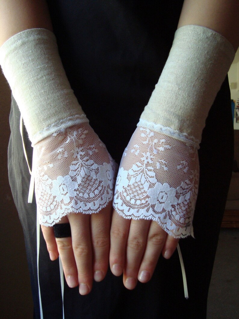 Lace Gloves Neo Victorian Ribbon Lace Up Corset Cuffs Etsy
