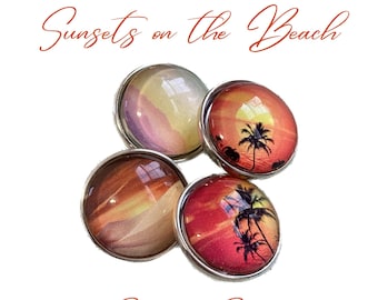 Sunset Beach Palm Tree Snap, Set of Seven Glass Domes Snaps, Compatible with Ginger Snaps, 18mm Snap Button, Fits Women's Snap Jewelry