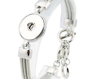 Snap Bracelet, Silver Plated One Snap Adjustable Bracelet, Compatible with Ginger Snaps, 18mm Snap Button, Fits Women's Snap Jewelry