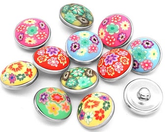 Polymer Clay Snaps, Set of Ten, Flower Snaps, Desert Snap, Compatible with Ginger Snaps, 18mm Snap Button, Fits Women's Snap Jewelry