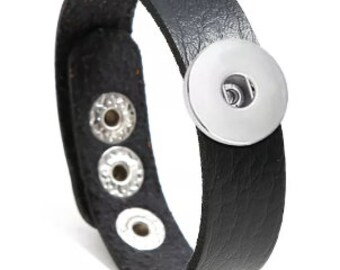 Snap Bracelet - Black Leather - One Snap - Adjustable - Hot Pink - Black - Brown - Red - Coordinate with 18mm Snaps - Christmas - Holiday