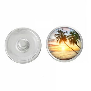 Palm Tree Sunset Beach Snap - Compatible with Studio66 LLC -  Ginger Snaps-  - 18-20mm Base - Handpressed Snaps