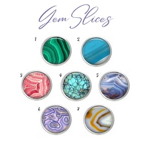 Gemstone Slices Snap,  Set of Seven Glass Domes Snaps, Flower Snap, Compatible with Ginger Snaps, 18mm Snap, Fits Women&#39;s Snap Jewelry