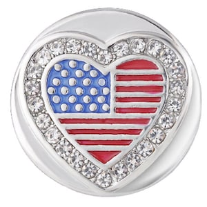 Flag Snap, Heart Snap, USA Compatible with Ginger Snaps, 18mm Snap Button, Fits Women&#39;s Snap Jewelry, Gift for Women, Interchangeable Snap