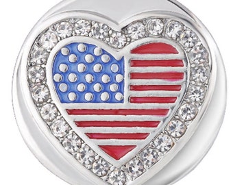 Flag Snap, Heart Snap, USA Compatible with Ginger Snaps, 18mm Snap Button, Fits Women's Snap Jewelry, Gift for Women, Interchangeable Snap