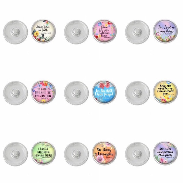 Christian - Bible - Religious Themed Snaps - Compatible with Ginger Snaps - Snap Button Charms 18mm Snaps - Handpressed Bible Quote Snaps
