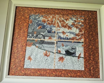 Framed Embroidery Fall Scene