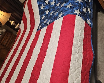 American Flag Quilt with embroidered stars