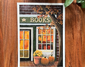 Original 5x7”  Painting,  “Cozy Bookshop”, Unframed Acrylic on Watercolor Paper