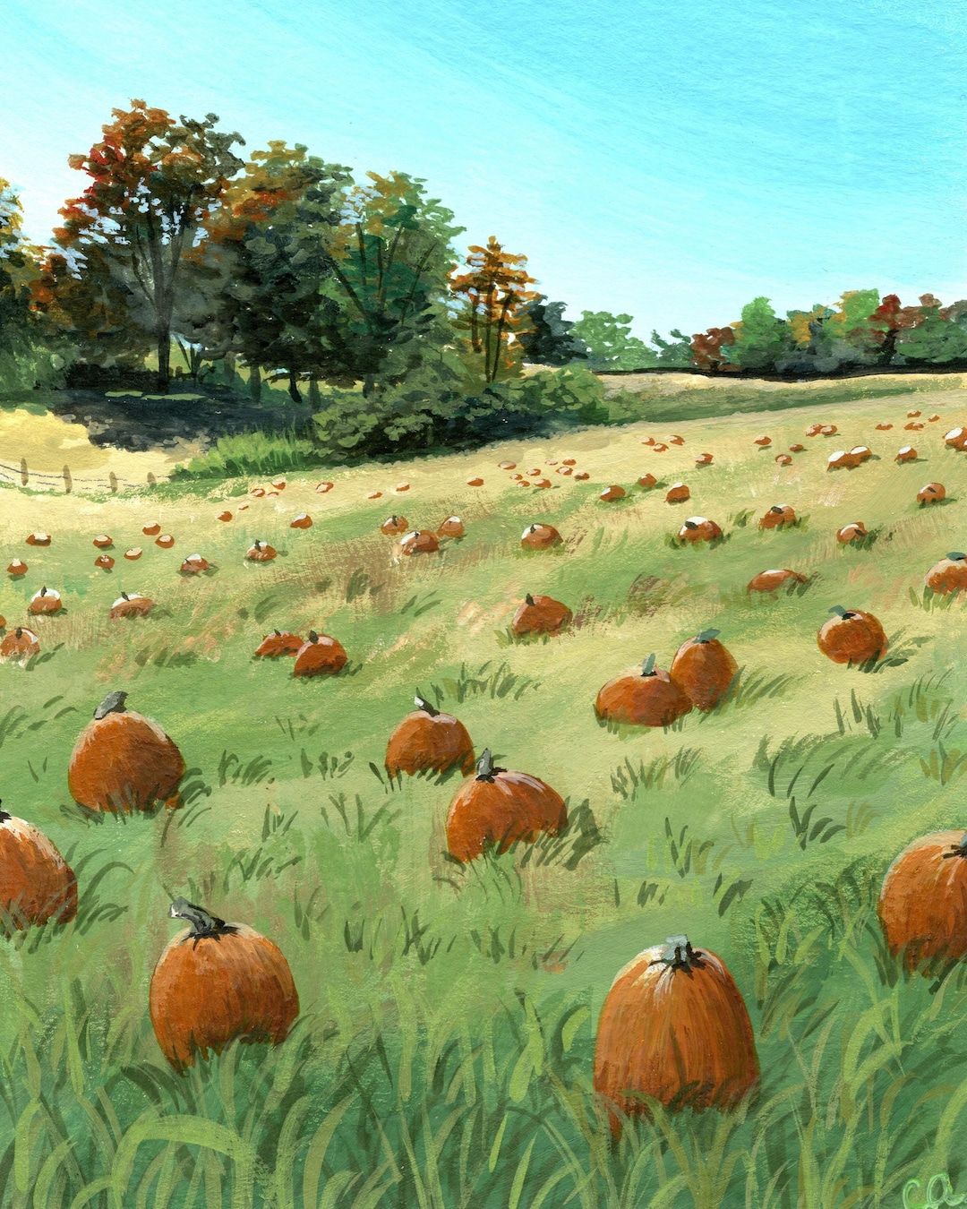 Pumpkin Patch Art Print | Gouache Painting Reproduction - Etsy