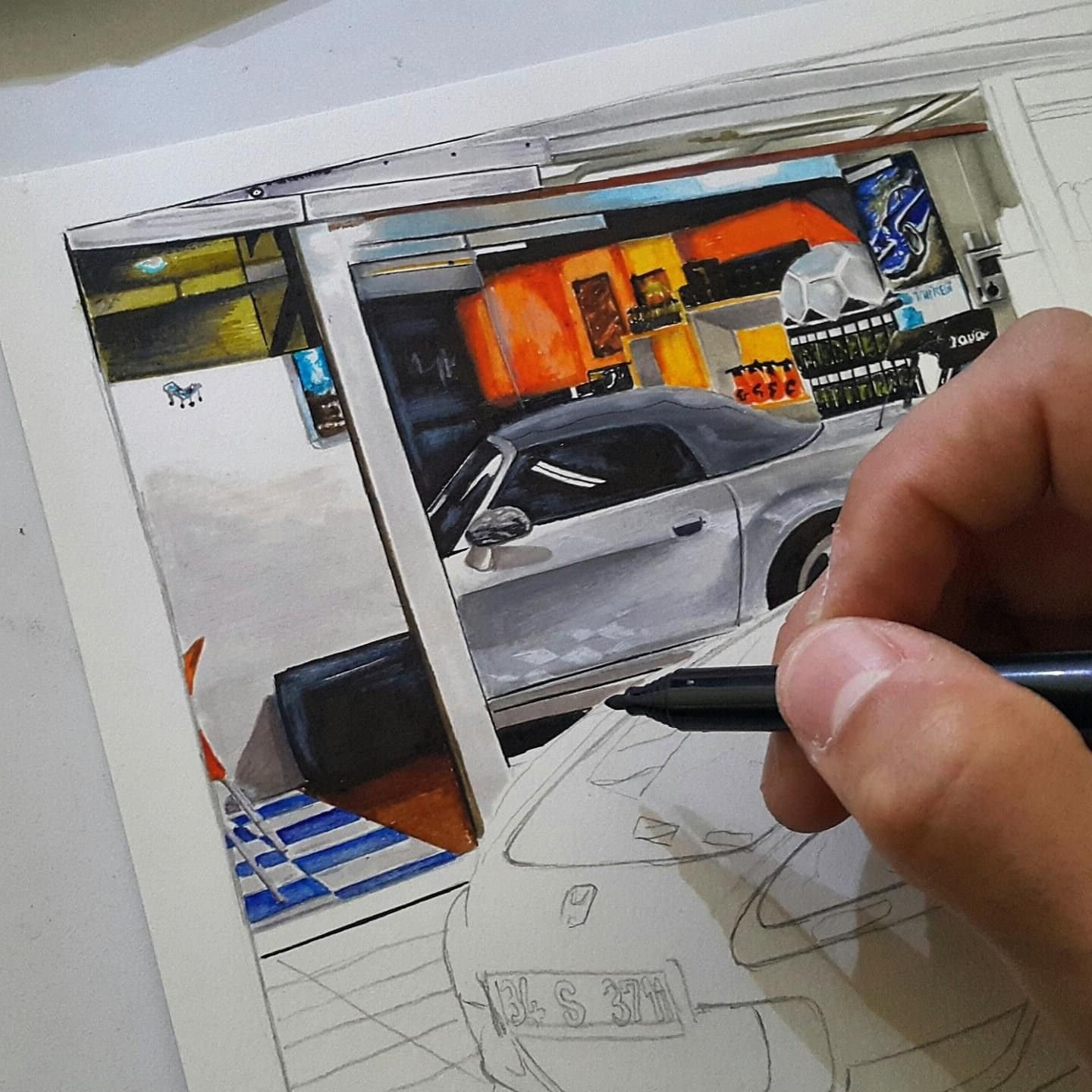 Car Drawing, Sketch, Custom Car Drawing Art, Diorama Art - Etsy